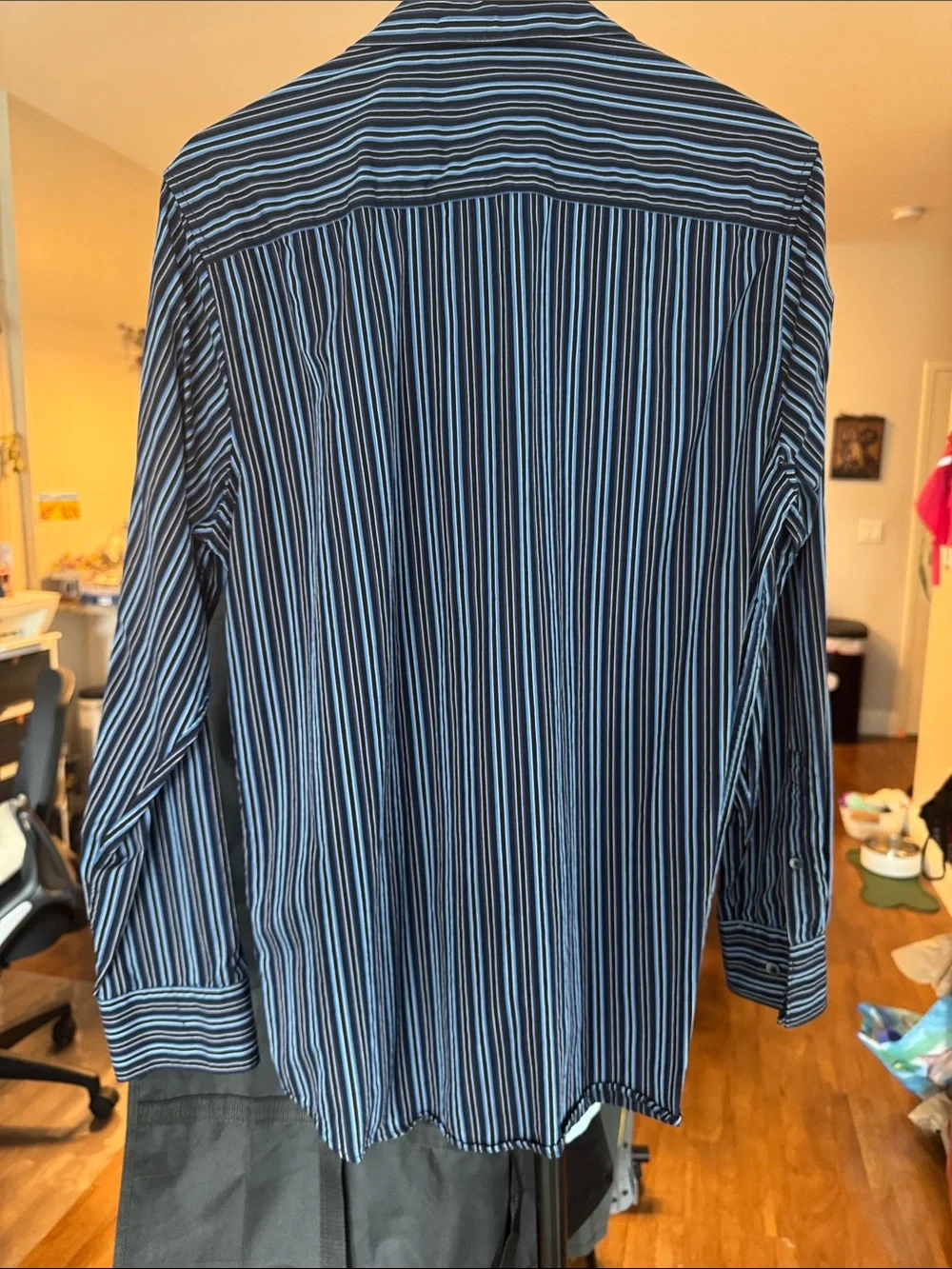 Calvin Klein Men's Black Shirt with Blue Pinstripes